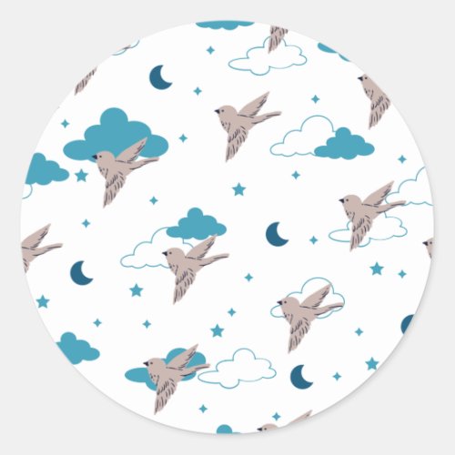 Bird and Night Fairy Dream Classic Round Sticker