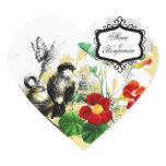 Bird and Orange Nasturtiums Heart Stickers