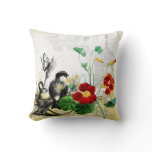 Bird and Orange Nasturtiums Pillow