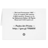 Bird and Persimmons 1892 Cards (Back Horizontal)
