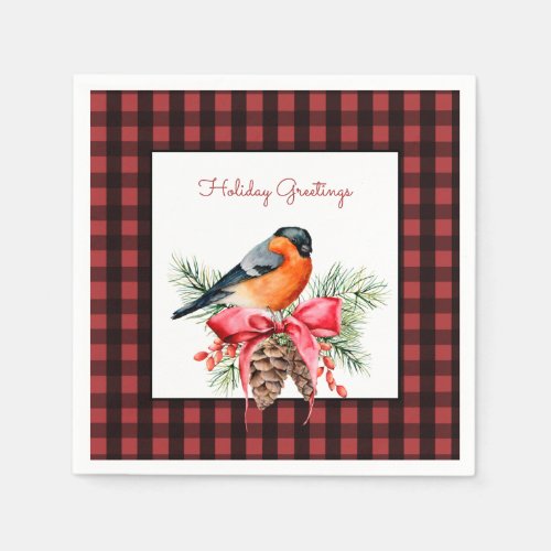 Bird and Pine Bough Check Paper Napkin