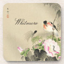 Bird and Pink Blossoms Vintage Japanese Print