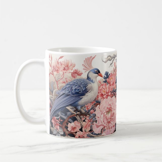 Bird and Pink Peonies Coffee Mug (Left)