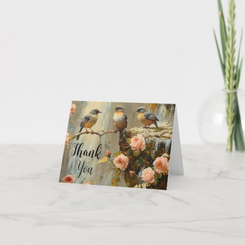 Bird and Pink Roses Themed Thank You Note