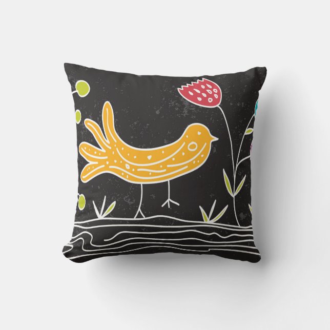 bird and plant throw pillow (Front)