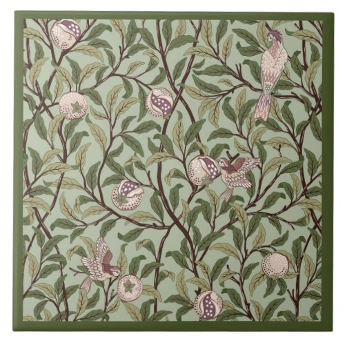 BIRD AND POMEGRANATE IN FIG AND THYME _ MORRIS CERAMIC TILE