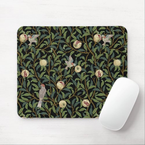 BIRD AND POMEGRANATE IN VINTAGE BLACK _  MORRIS MOUSE PAD