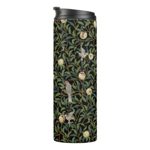 BIRD AND POMEGRANATE IN VINTAGE BLACK _ MORRIS THERMAL TUMBLER