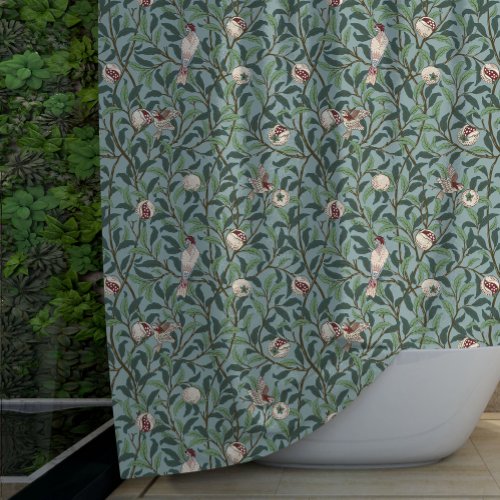 BIRD AND POMEGRANATE IN VINTAGE BLUE _ MORRIS SHOWER CURTAIN