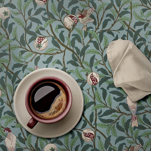BIRD AND POMEGRANATE IN VINTAGE BLUE _ MORRIS TABLECLOTH