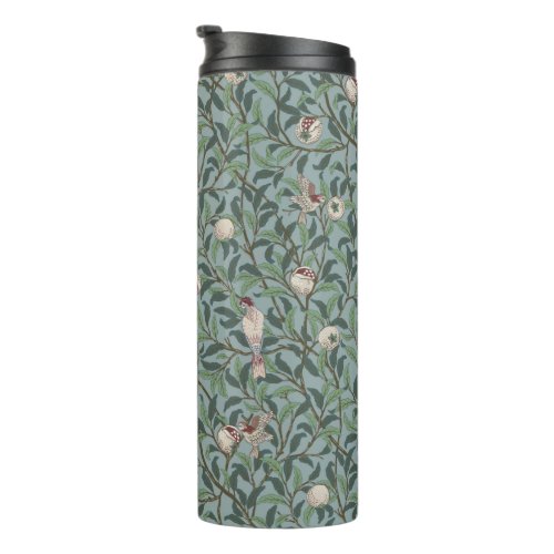 BIRD AND POMEGRANATE IN VINTAGE BLUE _ MORRIS THERMAL TUMBLER