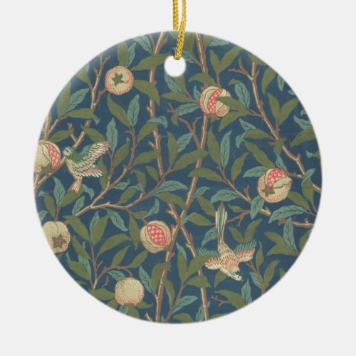 Bird and Pomegranate Wallpaper Design printed b Ceramic Ornament