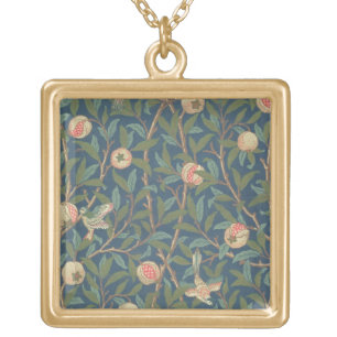 'Bird and Pomegranate' Wallpaper Design, printed b Gold Plated Necklace