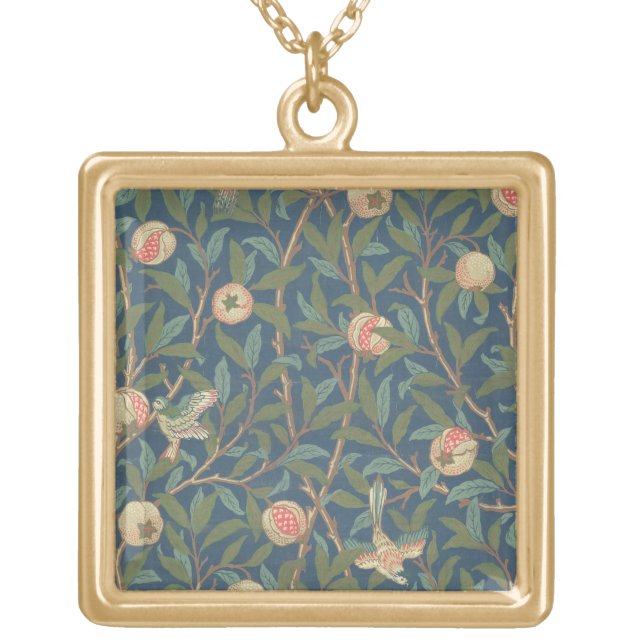 'Bird and Pomegranate' Wallpaper Design, printed b Gold Plated Necklace (Front)