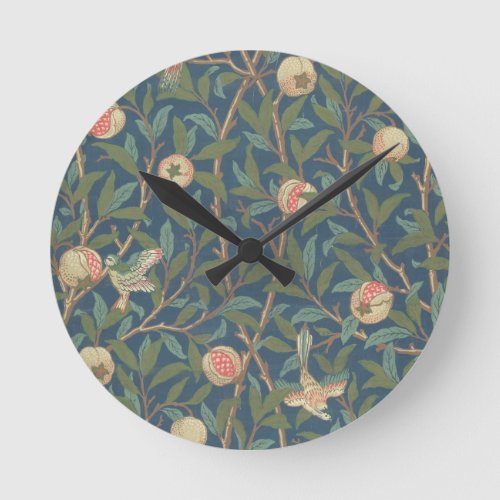 Bird and Pomegranate Wallpaper Design printed b Round Clock