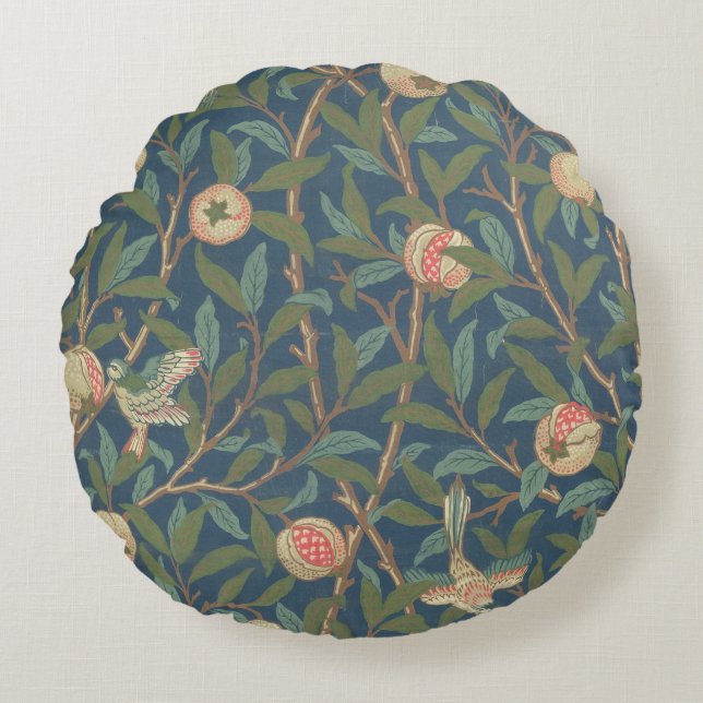 'Bird and Pomegranate' Wallpaper Design, printed b Round Pillow (Front)