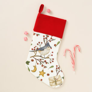 Bird and Red Berries Festive Christmas Stocking