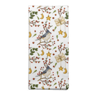 Bird and Red Berries Festive Cloth Napkin