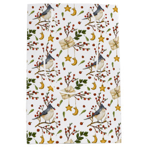 Bird and Red Berries Festive Medium Gift Bag