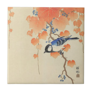 Bird and Red Ivy by Ohara Koson Ceramic Tile
