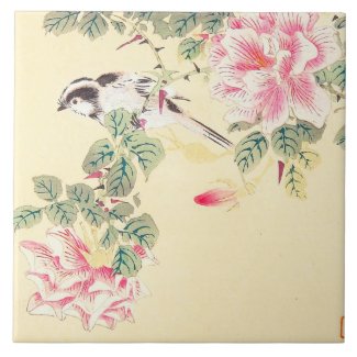 Bird and Roses Imao Keinen ukiyo-e flowers Japan Tile