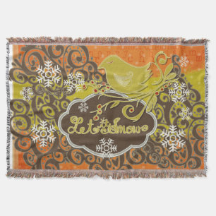 Bird and Snowflake Swirls Holiday Throw Throw Blanket