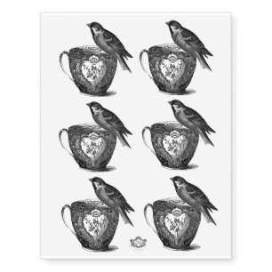 Bird and teacup vintage inspired temporary tattoos
