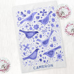 Bird and Wildflower Floral Watercolor Personalized Kitchen Towel<br><div class="desc">Modern and contemporary watercolor birds and wild flowers pattern in periwinkle blue on a white background.  Original art by Nic Squirrell. Change the name to personnalize.</div>