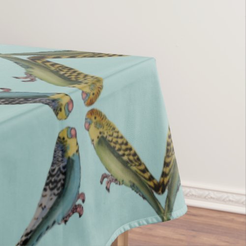 Bird Aqua Blue Green Budgie Parakeet Fun Pattern Tablecloth
