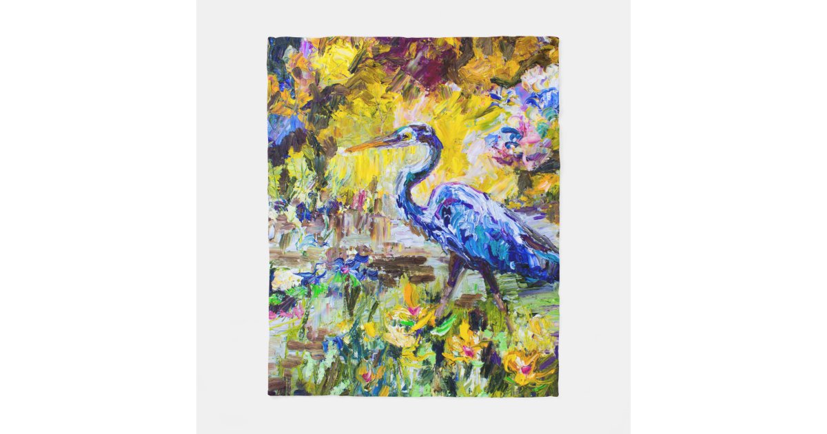 Bird Art Blue Heron Painting Home Decor Fleece Blanket Zazzle Com