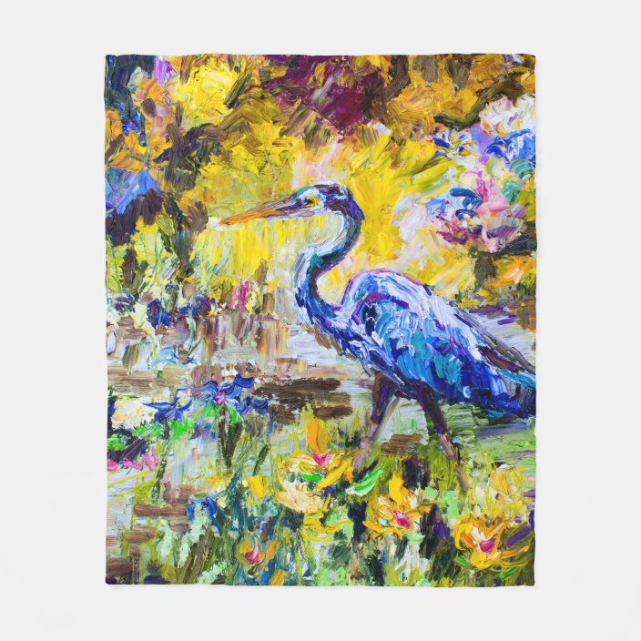 Bird Art Blue Heron Painting Home Decor Fleece Blanket Zazzle Com