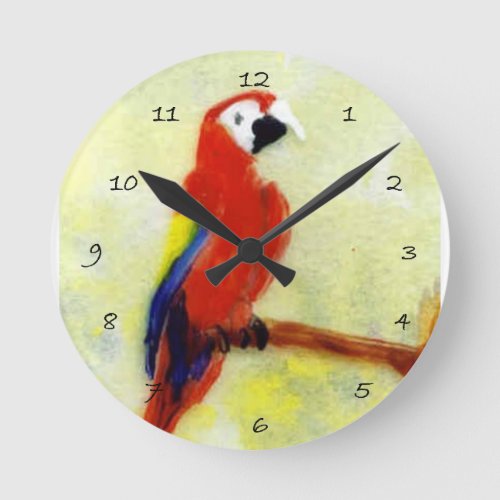 Bird Art Colorful Macaw Parrot Round Clock