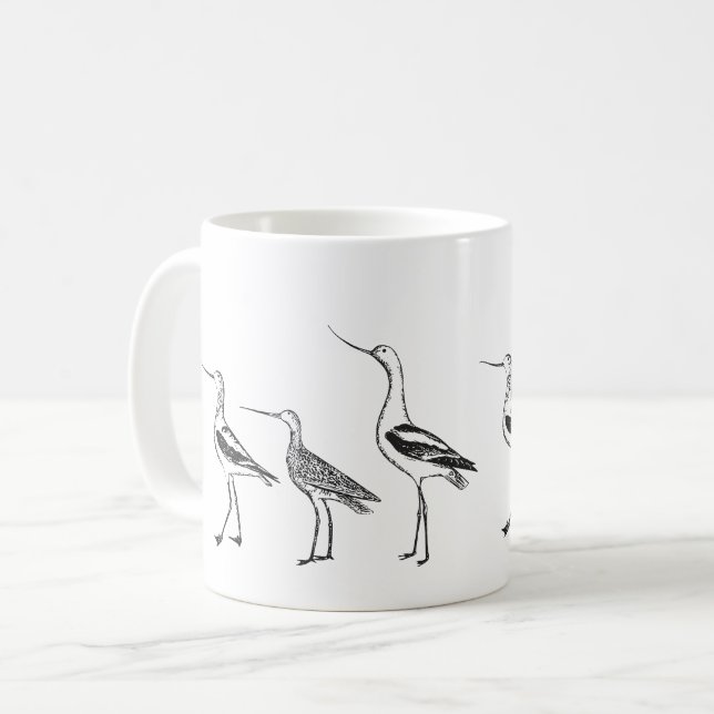 Bird Art Drawing in Black and White Personalized Coffee Mug (Front Left)