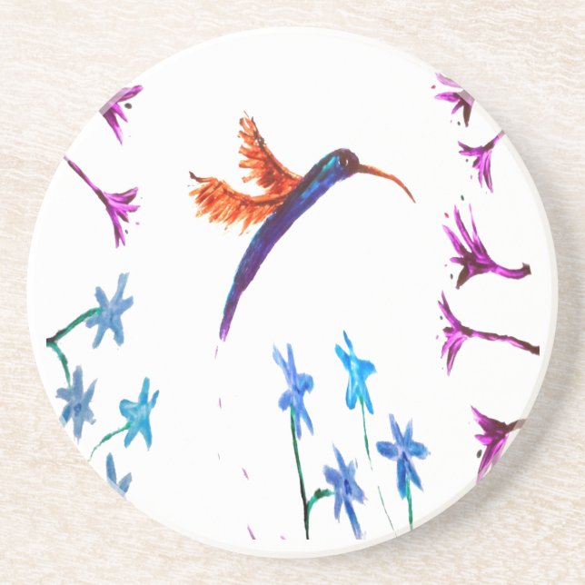 Bird Art Floral Hummingbird Drink Coaster (Front)