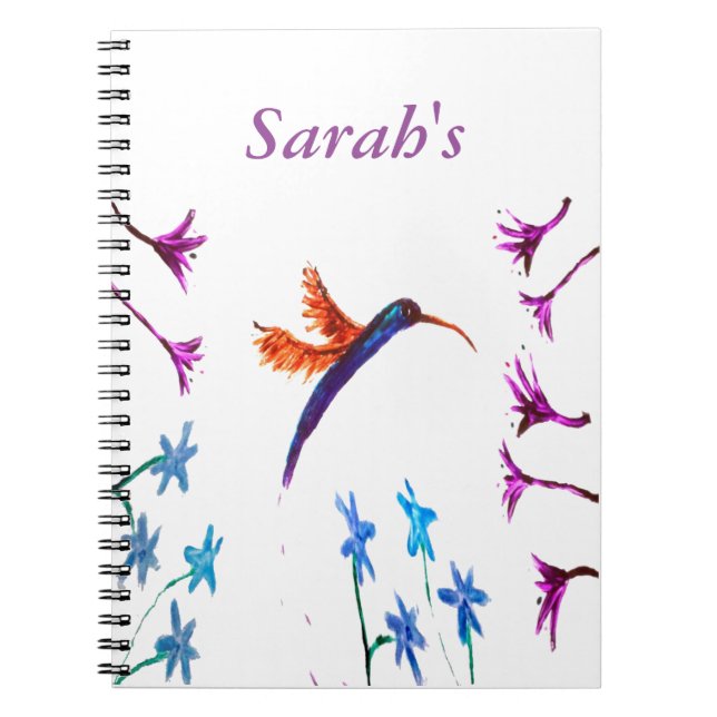 Bird Art Floral Hummingbird Personalized Notebook (Front)