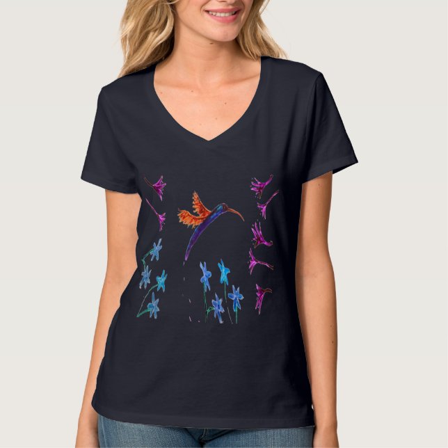 Bird Art Floral Hummingbird T-Shirt (Front)