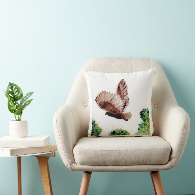Bird Art Flying Owl Throw Pillow (Chair)