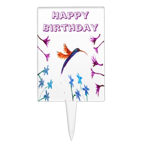 Bird Art Hummingbird Flowers Floral Cake Topper