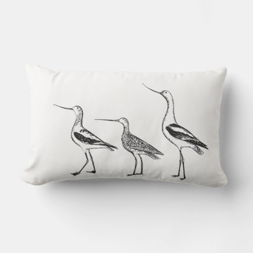 Bird Art Minimalist Drawing in Black and White Lumbar Pillow