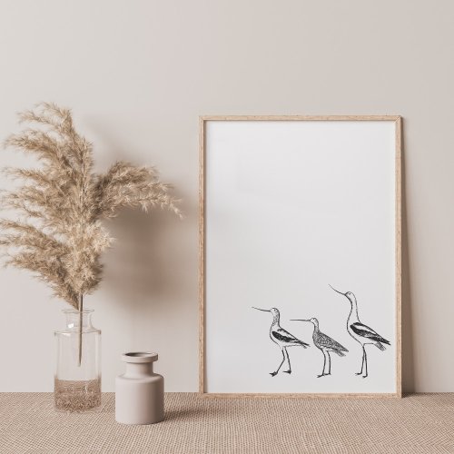 Bird Art Minimalist Drawing in Black and White Poster