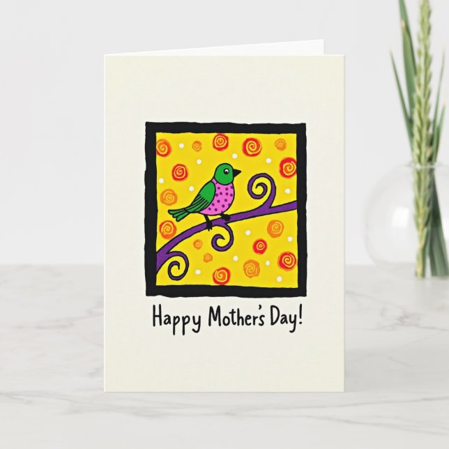 Bird Art Mothers Day Wishes Card (Front)