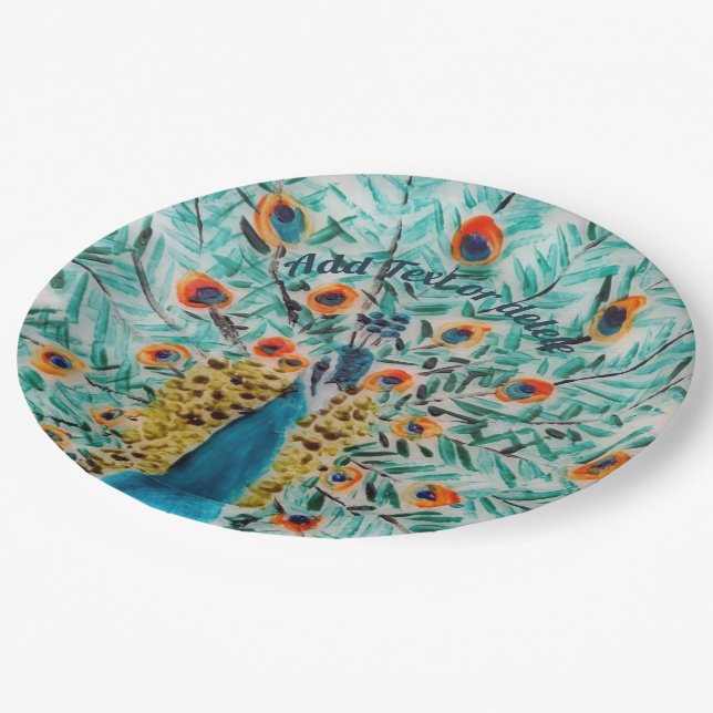 Bird Art Peafowl Peacock Paper Plates (Angled)