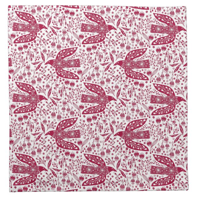 Bird Art Red Cloth Napkin (Front)