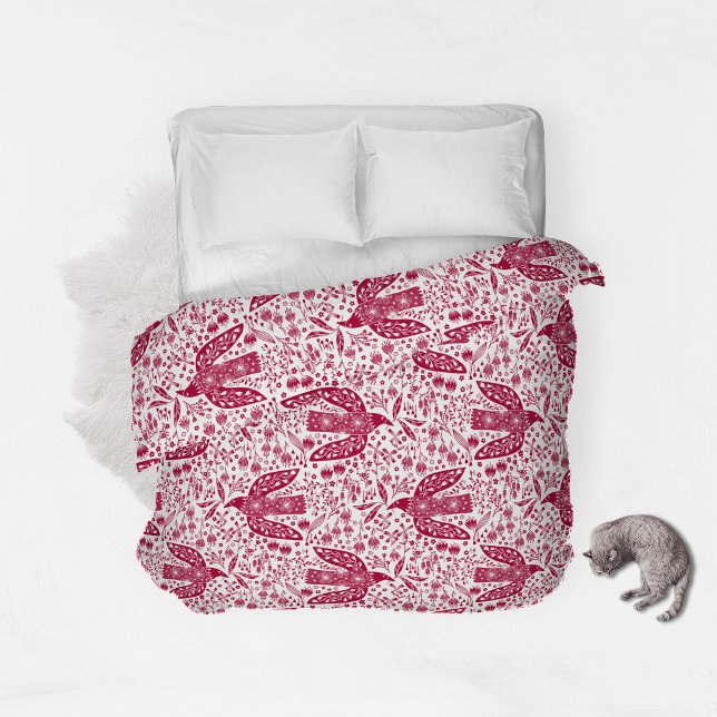 Bird Art Red Duvet Cover (Creator Uploaded)