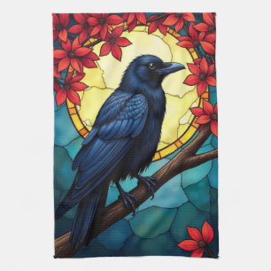 Bird Art Stained Glass Ravens-Crows Kitchen Towel
