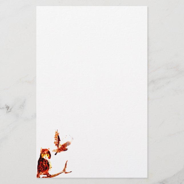 Bird Art Tawny Brown Owls Stationery (Front)