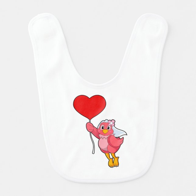 Bird as Bride with Veil & Heart Balloon Baby Bib (Front)