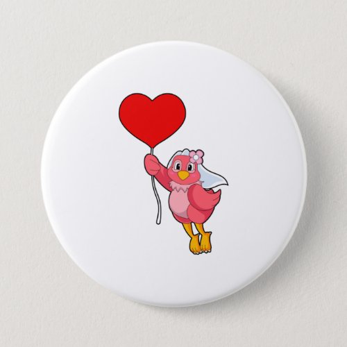 Bird as Bride with Veil  Heart Balloon Button