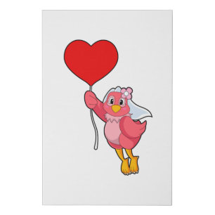 Bird as Bride with Veil & Heart Balloon Faux Canvas Print