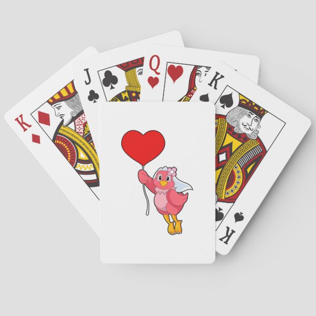 Bird as Bride with Veil & Heart Balloon Poker Cards (Back)